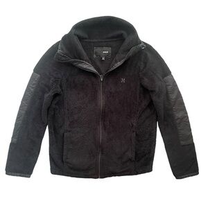Hurley Women’s Small Black Fuzzy Teddy Fleece Full Zip Collared Jacket #GJZFOSLB